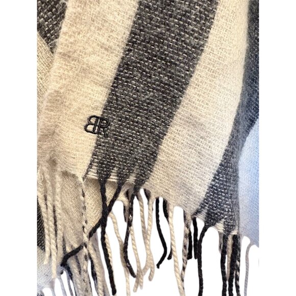 Banana Republic Plaid Fringe Open Front Poncho Wrap Black/Cream/Beige One Size - Picture 4 of 9